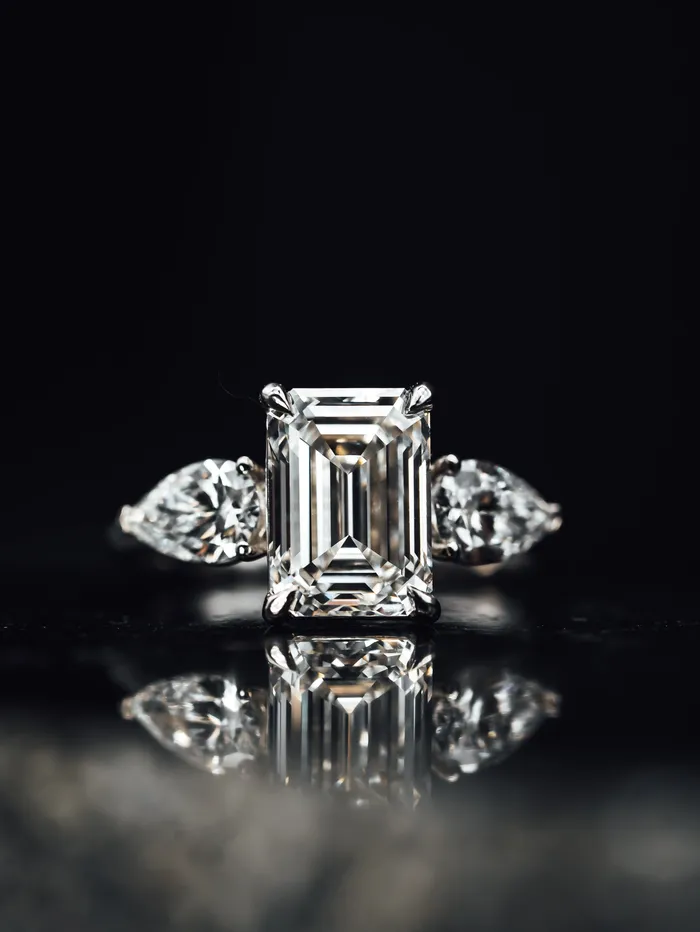 Almog Rings 14k White Gold 3 Stone Diamond Engagement Ring