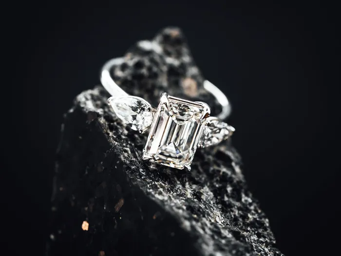 Almog Rings 14k White Gold 3 Stone Diamond Engagement Ring