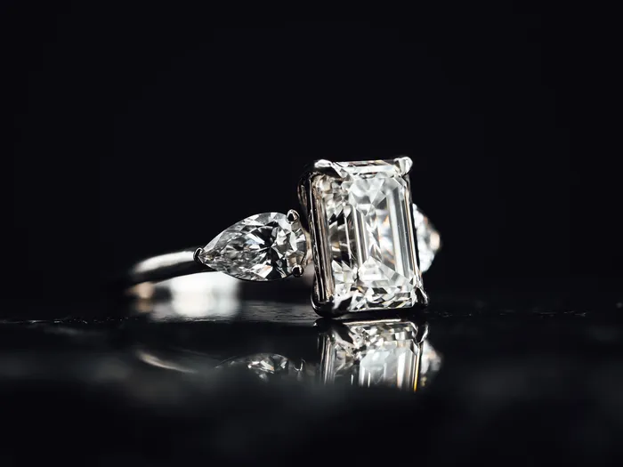 Almog Rings 14k White Gold 3 Stone Diamond Engagement Ring