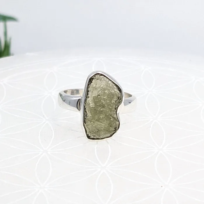 Bliss Crystals Rings Moldavite 6 Sz 45 SS Ring LV7036