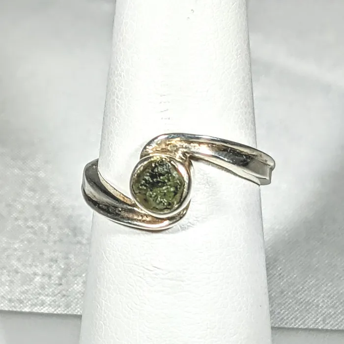 Bliss Crystals Rings Moldavite Sterling Silver Swoop Ring SK2626