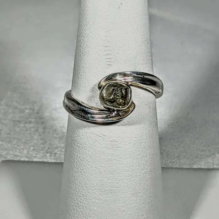Bliss Crystals Rings Moldavite Sterling Silver Swoop Ring SK2626