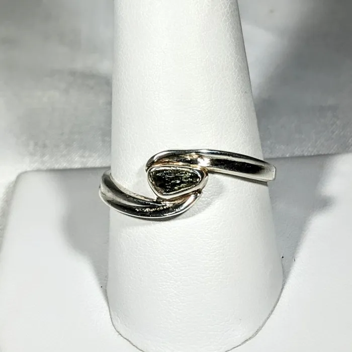 Bliss Crystals Rings Moldavite Sterling Silver Swoop Ring SK2626