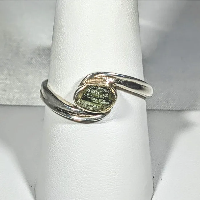 Bliss Crystals Rings Moldavite Sterling Silver Swoop Ring SK2626