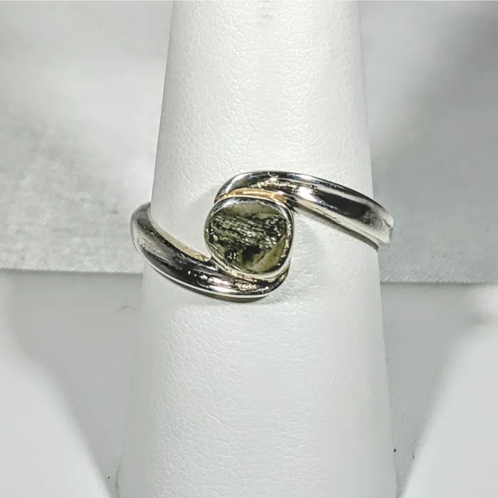Bliss Crystals Rings Moldavite Sterling Silver Swoop Ring SK2626