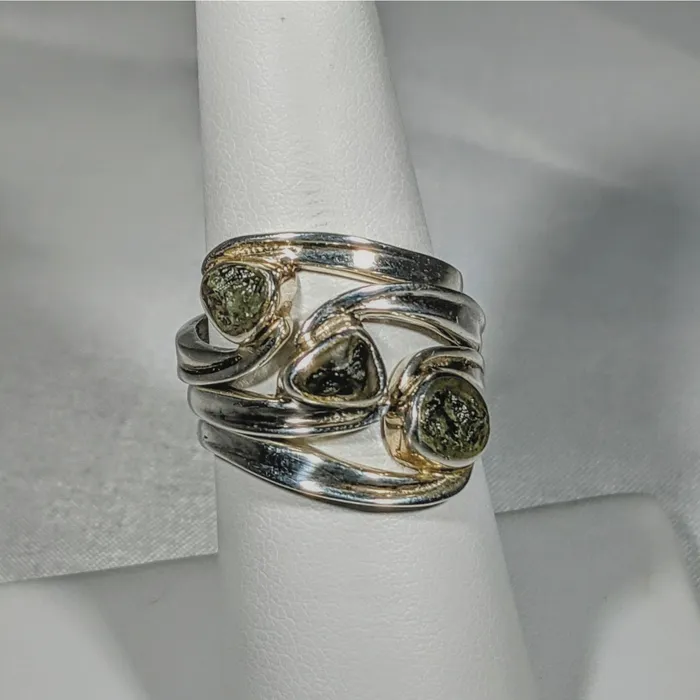 Bliss Crystals Rings Moldavite Sterling Silver Swoop Ring SK2626