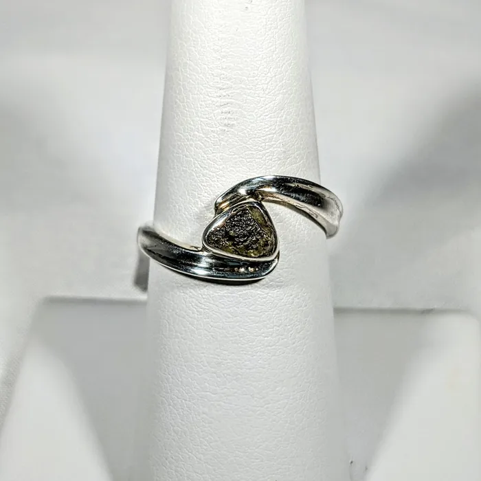 Bliss Crystals Rings Moldavite Sterling Silver Swoop Ring SK2626