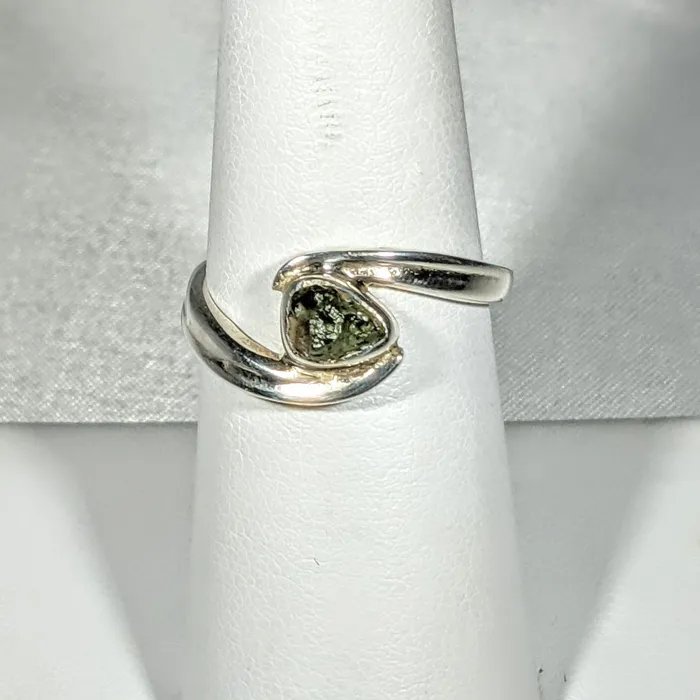 Bliss Crystals Rings Moldavite Sterling Silver Swoop Ring SK2626
