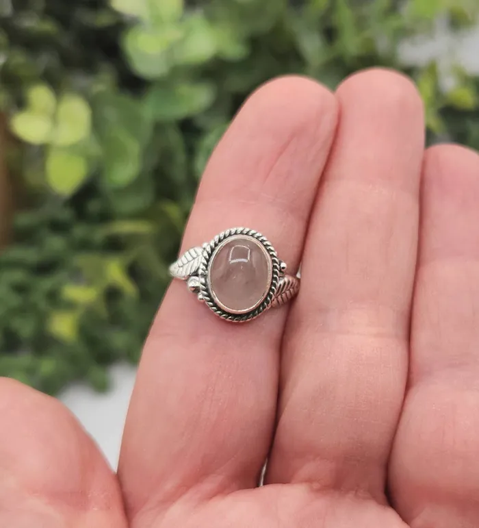 Bliss Crystals Rings Rose Quartz SemiPrecious Gemstone Sterling Silver925 Ring LV4226