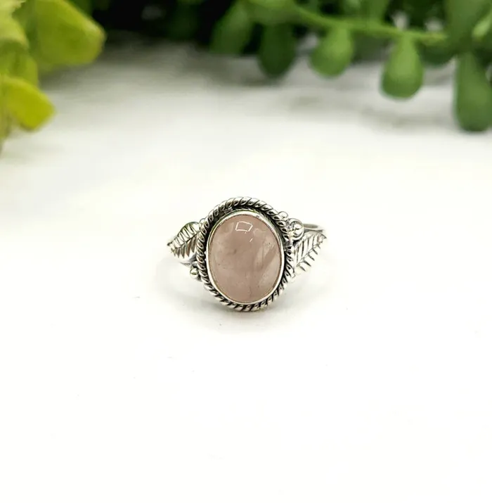 Bliss Crystals Rings Rose Quartz SemiPrecious Gemstone Sterling Silver925 Ring LV4226