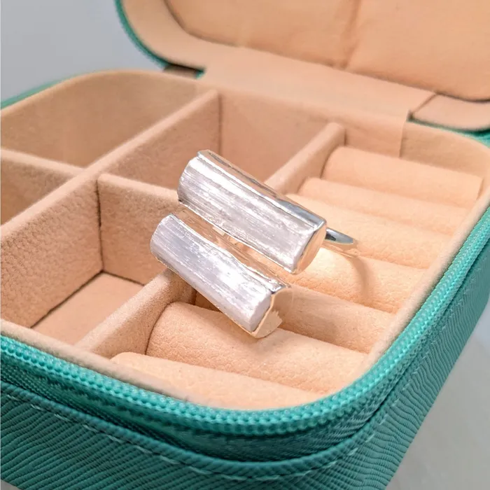 Bliss Crystals Rings Selenite Sz 5 Sz 9 Double Bar Ring LV6513
