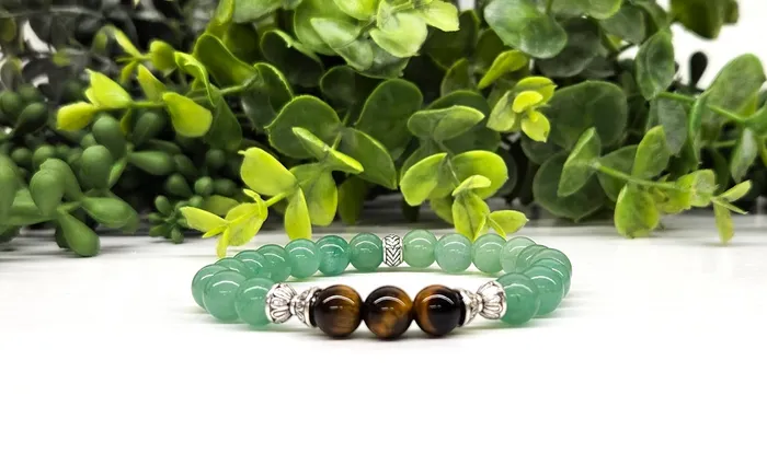 Bracelets Bliss Crystals Tigers Eye Green Aventurine 8mm Beaded Bracelet LV4227