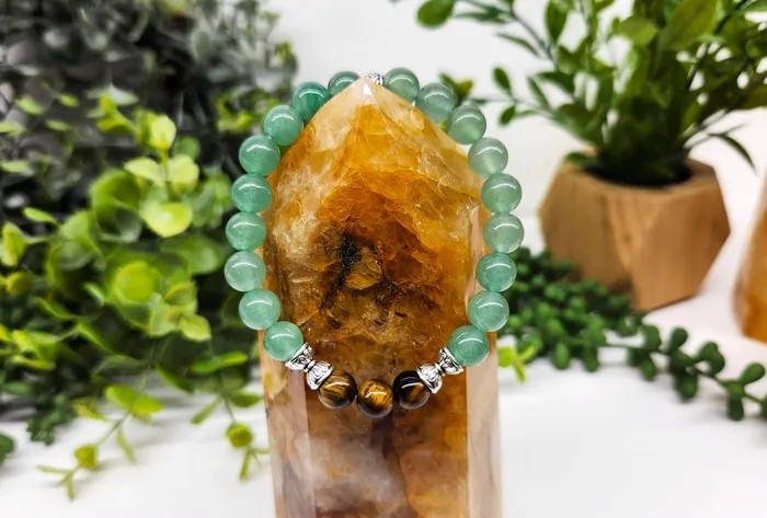 Bracelets Bliss Crystals Tigers Eye Green Aventurine 8mm Beaded Bracelet LV4227