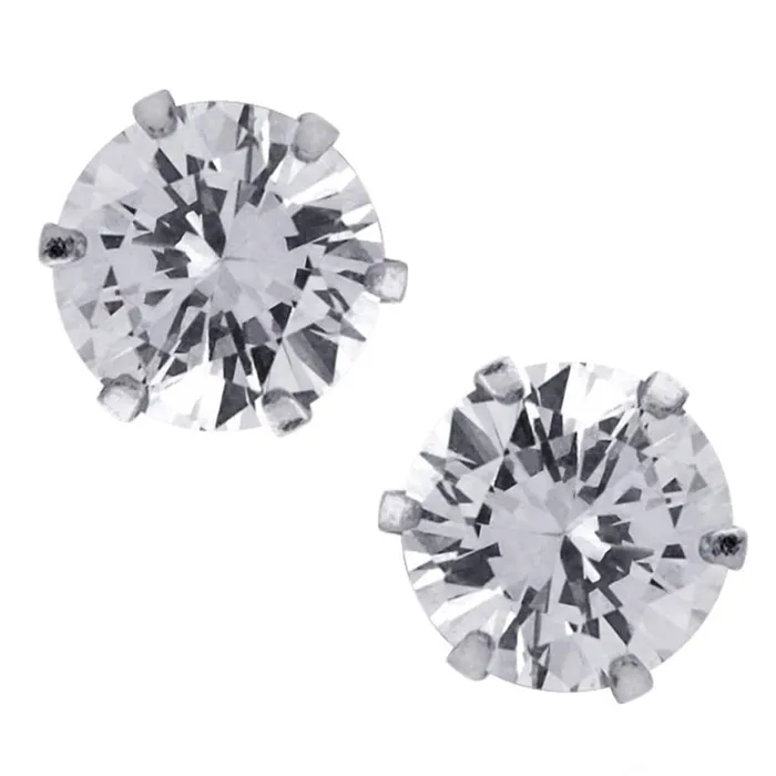 Bracelets INOX JEWELRY Silver Tone Stainless Steel Six Prong CZ Solitaire Studs