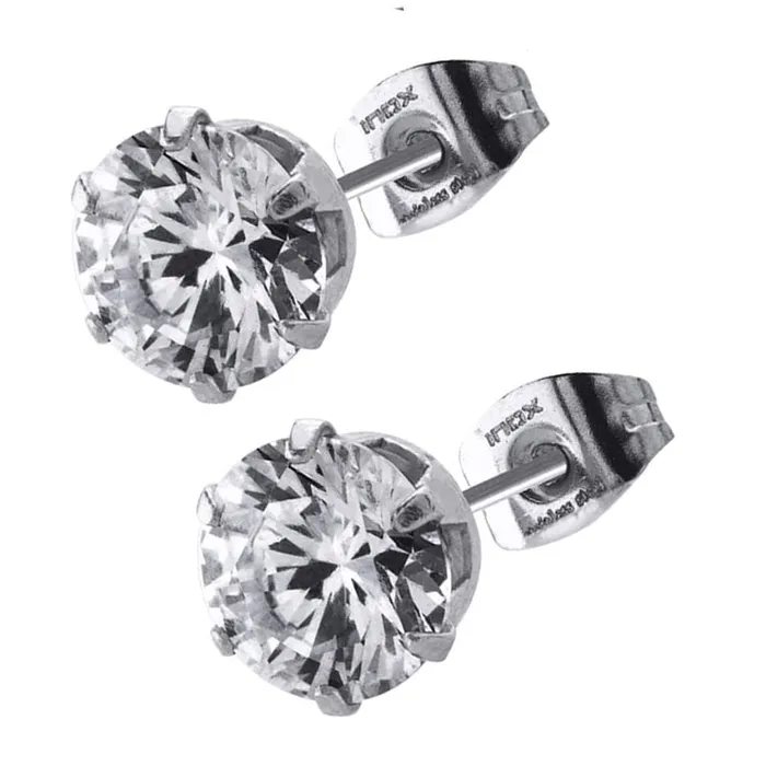 Bracelets INOX JEWELRY Silver Tone Stainless Steel Six Prong CZ Solitaire Studs
