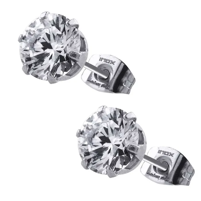 Bracelets INOX JEWELRY Silver Tone Stainless Steel Six Prong CZ Solitaire Studs