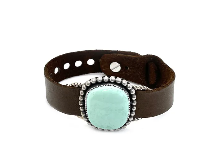 Brown Leather Bracelet with Large Turquoise Stone Jeanette Dale Bracelets