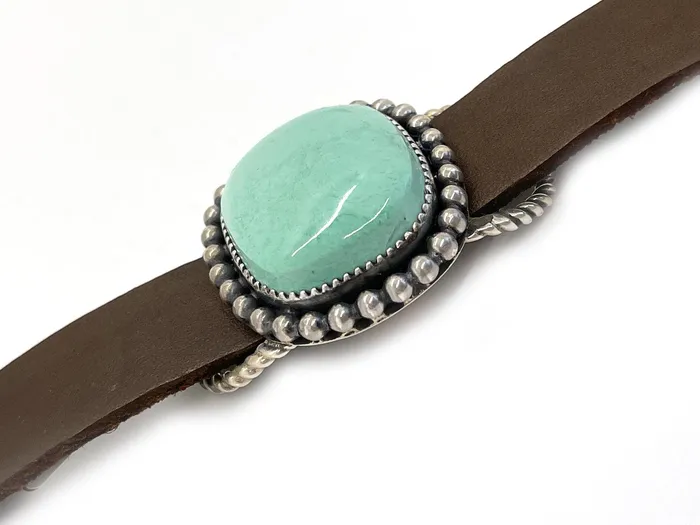 Brown Leather Bracelet with Large Turquoise Stone Jeanette Dale Bracelets Brown Leather Bracelet with Large Turquoise Stone Jeanette Dale Bracelets