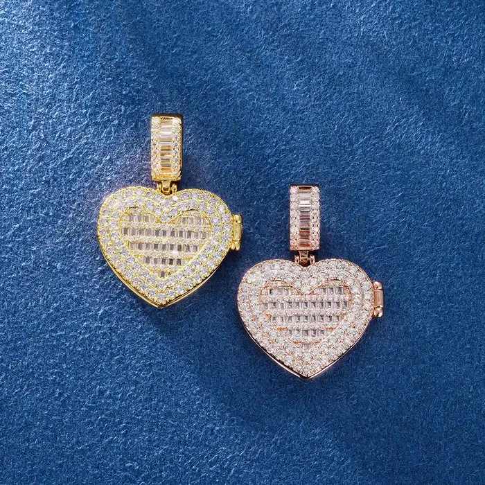 Custom Mini Baguette Heart Cover Photo Pendant icezeusshop Necklaces