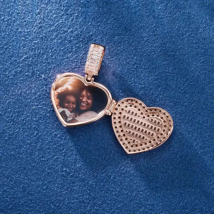 Custom Mini Baguette Heart Cover Photo Pendant icezeusshop Necklaces Custom Mini Baguette Heart Cover Photo Pendant icezeusshop Necklaces