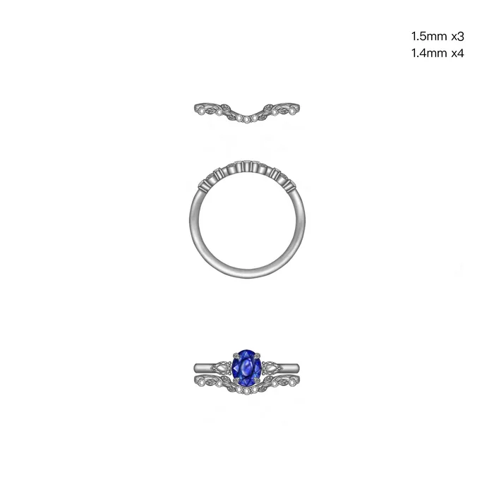 Custom Order Nature Inspired Leaf Wedding Band w Montana Sapphires and Diamonds 14K White Gold Albrecht Jewellery Rings