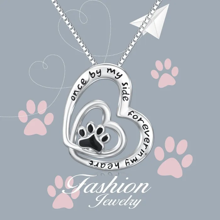 Double Paw Memorial Sterling Silver Necklace Pet Jewelry for Pet Lovers Monica Necklaces