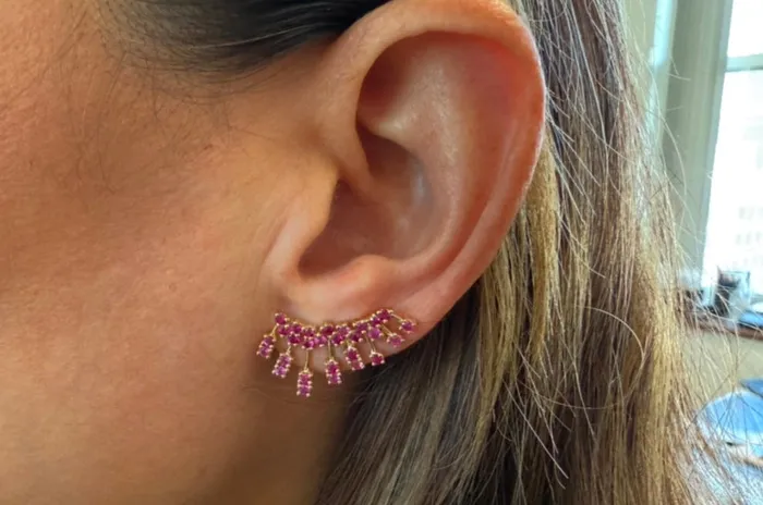 Earrings 14kt Gold Climber Round Rubies Stardusts Albert Hern Earrings Earrings 14kt Gold Climber Round Rubies Stardusts Albert Hern Earrings
