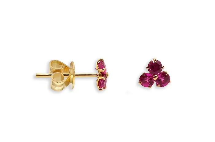 Earrings Albert Hern Mini Earrings 18kt Gold Trio Ruby Studs