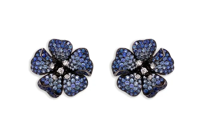 Earrings Flowers with Blue Sapphires Degrade Diamonds Albert Hern Earrings Earrings Flowers with Blue Sapphires Degrade Diamonds Albert Hern Earrings