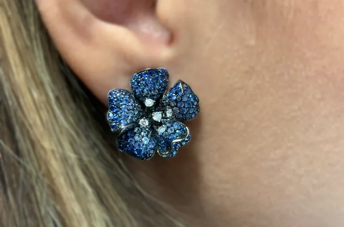 Earrings Flowers with Blue Sapphires Degrade Diamonds Albert Hern Earrings