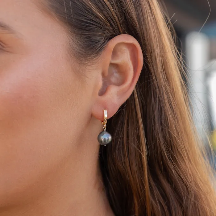 Earrings MishaHawaii Tahitian Pearl Huggies Earrings MishaHawaii Tahitian Pearl Huggies