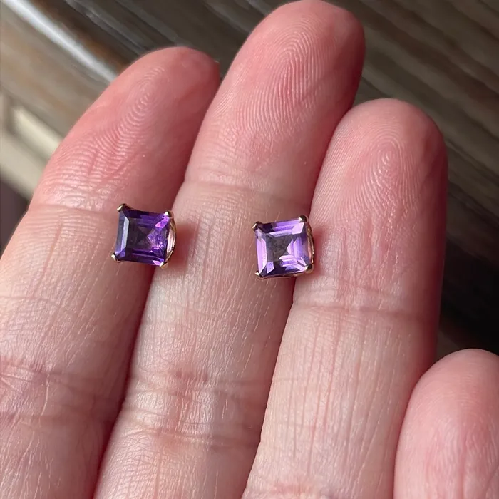 Earrings Vintage Paris Jewelry Amethyst Stud Earrings 10k Gold Vintage