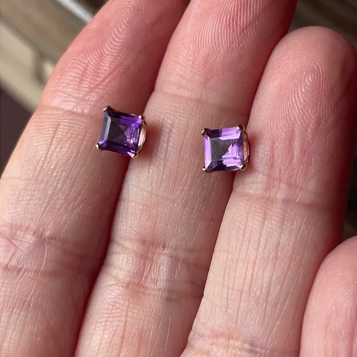 Earrings Vintage Paris Jewelry Amethyst Stud Earrings 10k Gold Vintage