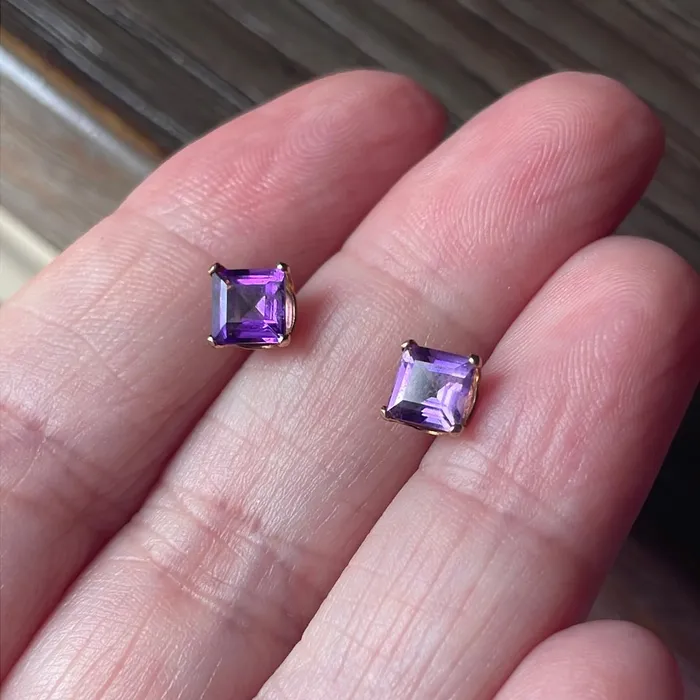 Earrings Vintage Paris Jewelry Amethyst Stud Earrings 10k Gold Vintage