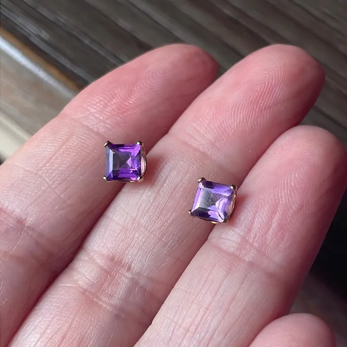 Earrings Vintage Paris Jewelry Amethyst Stud Earrings 10k Gold Vintage