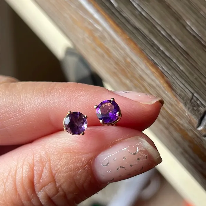 Earrings Vintage Paris Jewelry Amethyst Stud Earrings 10k Gold Vintage
