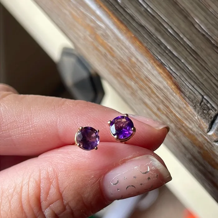 Earrings Vintage Paris Jewelry Amethyst Stud Earrings 10k Gold Vintage