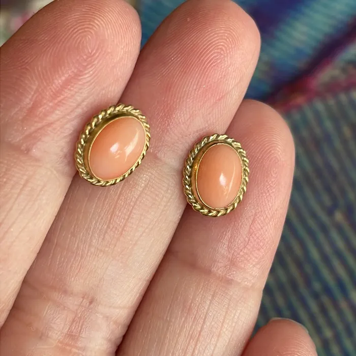 Earrings Vintage Paris Jewelry Coral Earrings Rope Bezel 14k Gold Vintage Earrings Vintage Paris Jewelry Coral Earrings Rope Bezel 14k Gold Vintage