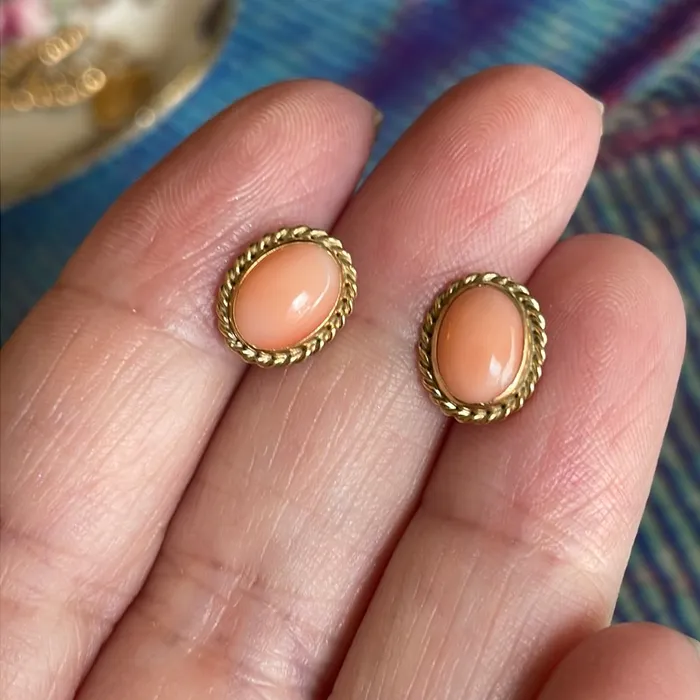 Earrings Vintage Paris Jewelry Coral Earrings Rope Bezel 14k Gold Vintage Earrings Vintage Paris Jewelry Coral Earrings Rope Bezel 14k Gold Vintage
