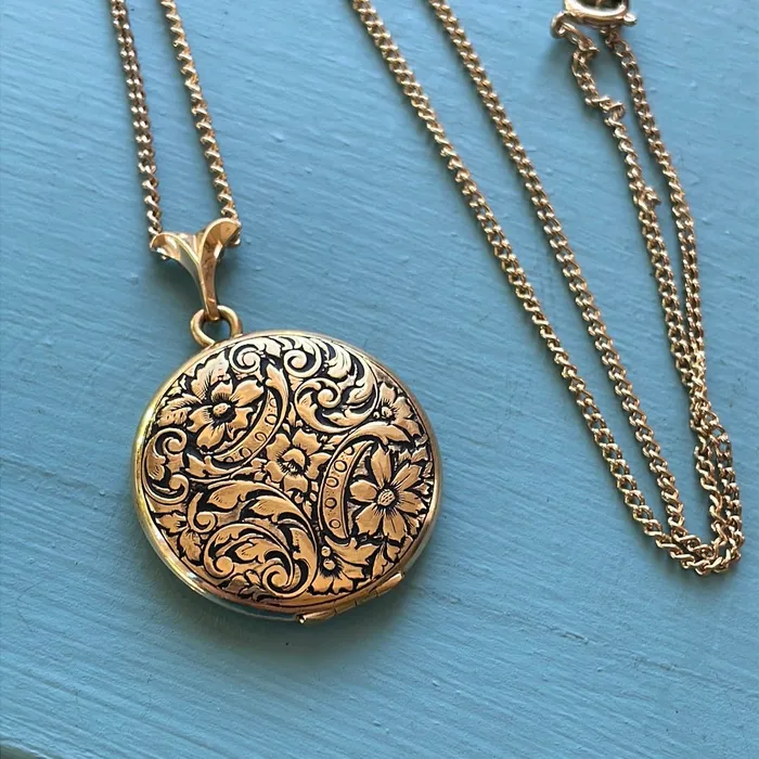 Engraved Flower Locket Gold Filled Vintage Love Vintage Paris Earrings