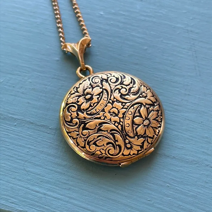 Engraved Flower Locket Gold Filled Vintage Love Vintage Paris Earrings