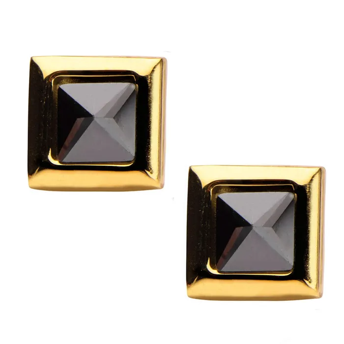 Gold Stainless Steel Black Pyramid Crystal Square Studs INOX JEWELRY Bracelets Gold Stainless Steel Black Pyramid Crystal Square Studs INOX JEWELRY Bracelets