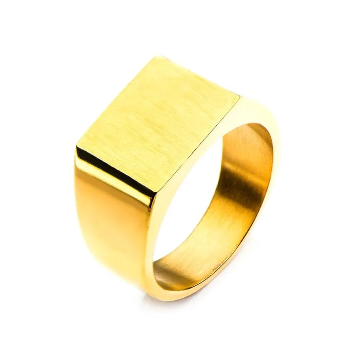 Golden Tone Stainless Steel Polished Signet Engravable Ring INOX JEWELRY Rings Golden Tone Stainless Steel Polished Signet Engravable Ring INOX JEWELRY Rings