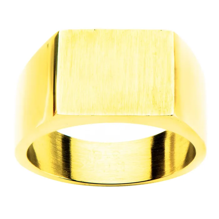 Golden Tone Stainless Steel Polished Signet Engravable Ring INOX JEWELRY Rings