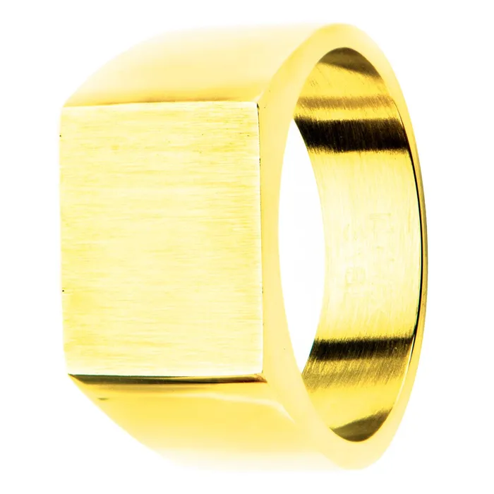 Golden Tone Stainless Steel Polished Signet Engravable Ring INOX JEWELRY Rings