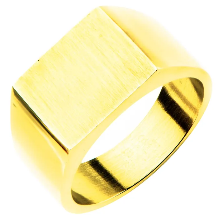 Golden Tone Stainless Steel Polished Signet Engravable Ring INOX JEWELRY Rings