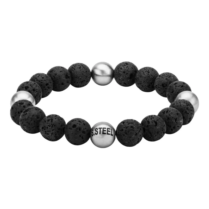 INOX JEWELRY Bracelets Silver Tone Stainless Steel and Black Lava Satin Stretch Bracelet INOX JEWELRY Bracelets Silver Tone Stainless Steel and Black Lava Satin Stretch Bracelet