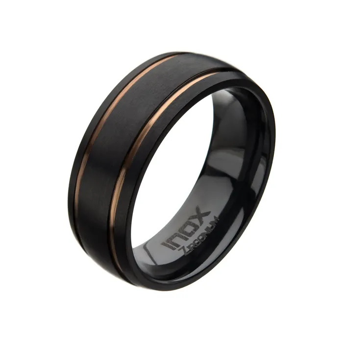 INOX JEWELRY Rings Black Zirconium with Rose Tone Stainless Steel 8mm Wedding Band Ring INOX JEWELRY Rings Black Zirconium with Rose Tone Stainless Steel 8mm Wedding Band Ring