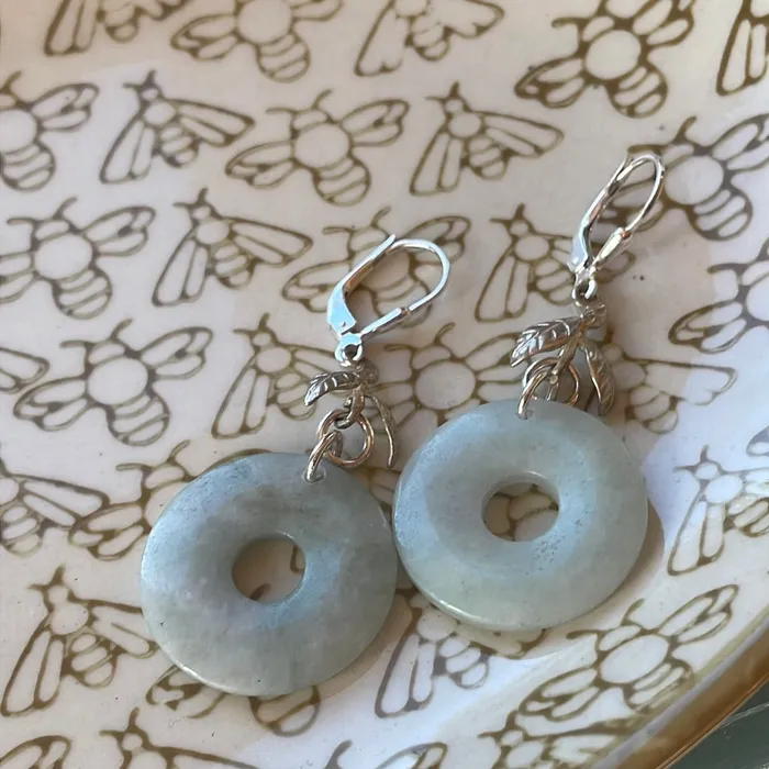 Jade Drop Earrings Sterling Silver Vintage Vintage Paris Jewelry Earrings