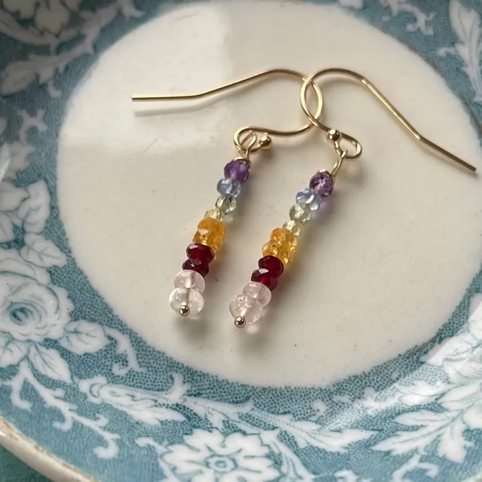 Love Vintage Paris Earrings Rainbow Gemstone Earrings 14k Gold Handmade